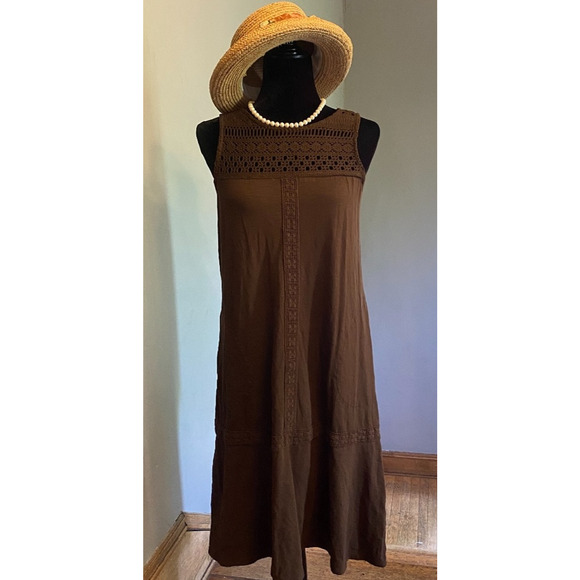 Boho J. Jill Kona Dress Crochet Neutral Brown Cotton Modal Shift Small / Tall - Picture 4 of 10